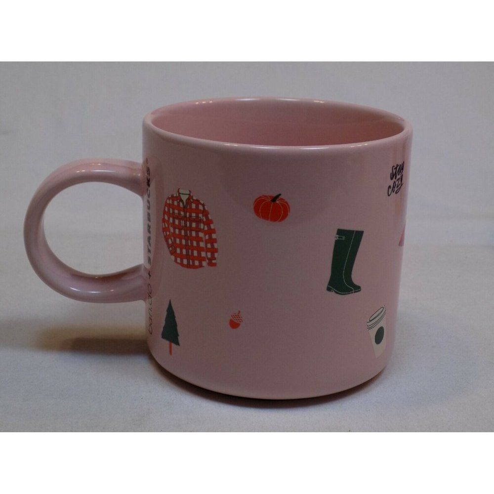 Starbucks Coffee Ceramic Coffee Cup Mug 2018 Pink Stay Cozy 12Oz Sweater Weather